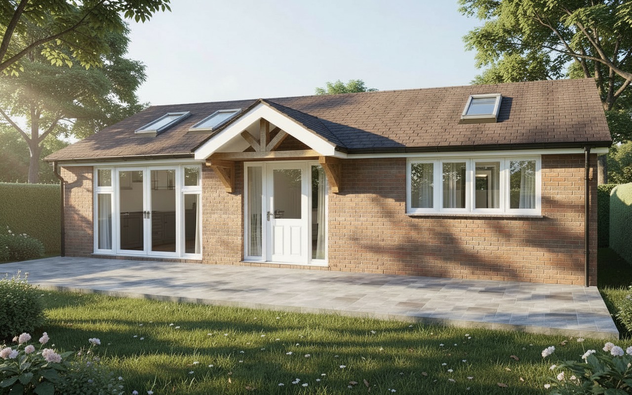 Bungalow extension with porch canopy